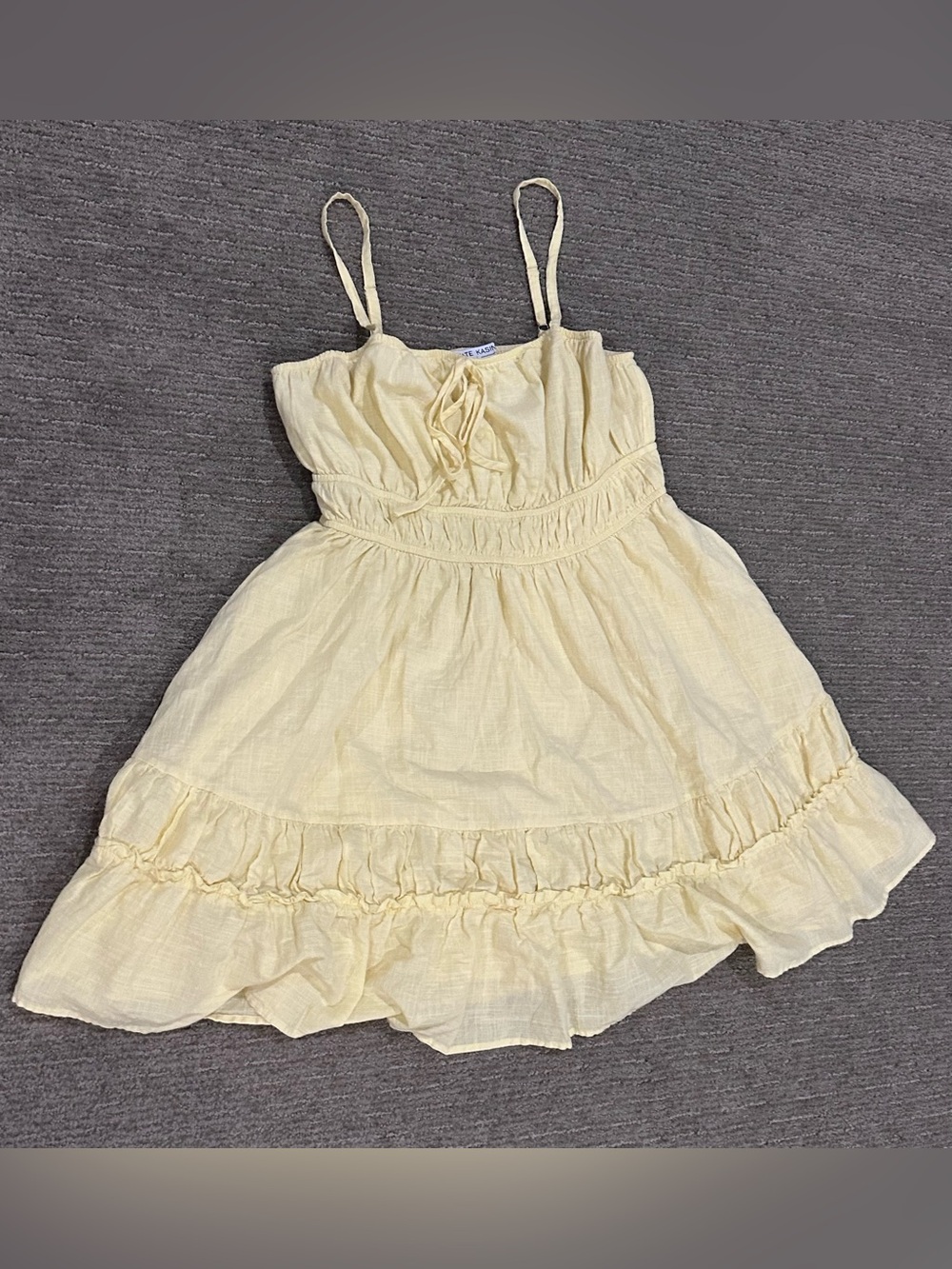 Kate Kasin Light Yellow Sundress with Ruffle Hem